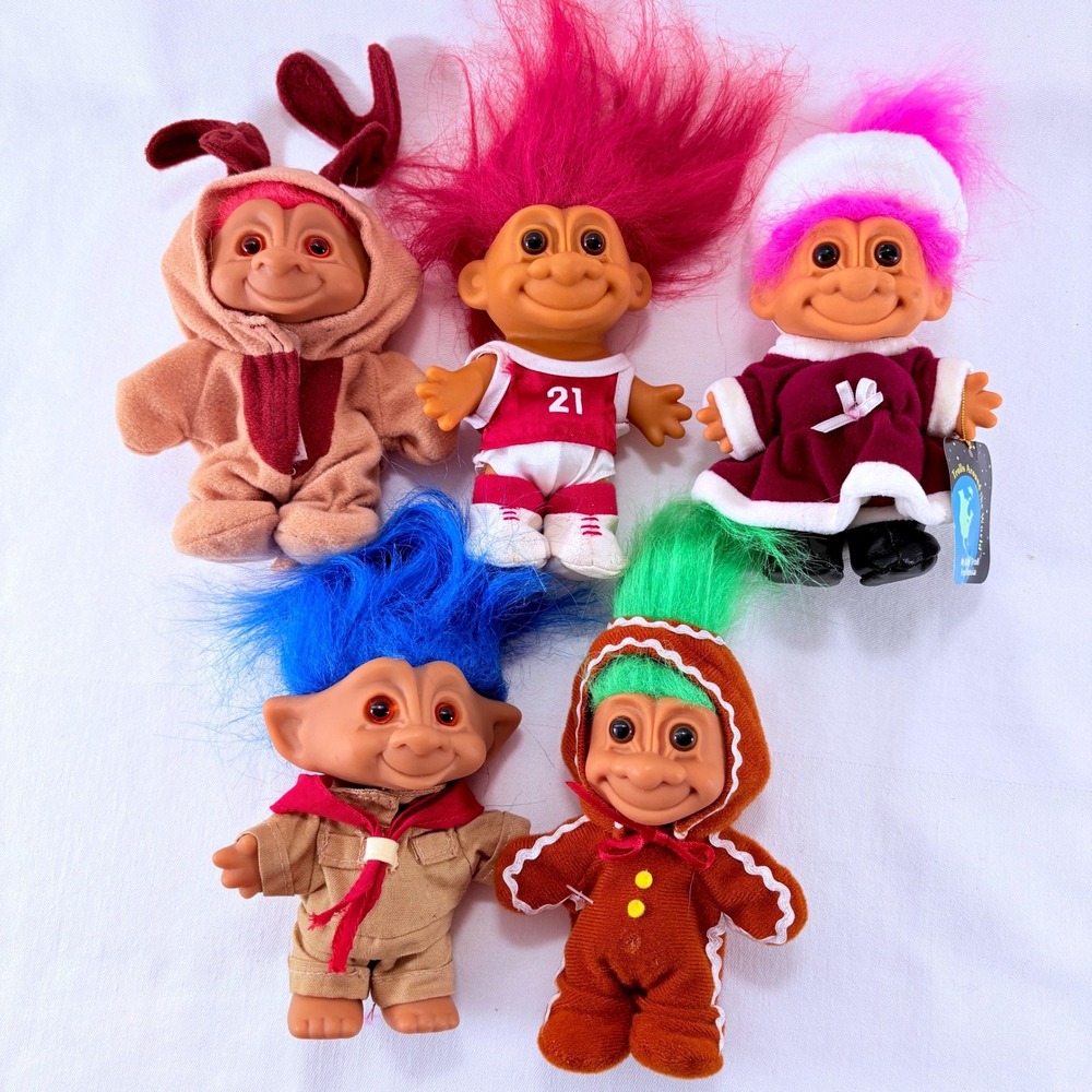 Russ Ace Novelty Troll Doll Lot 5pc Multicolor Vintage 90s Holiday Scout Sports
